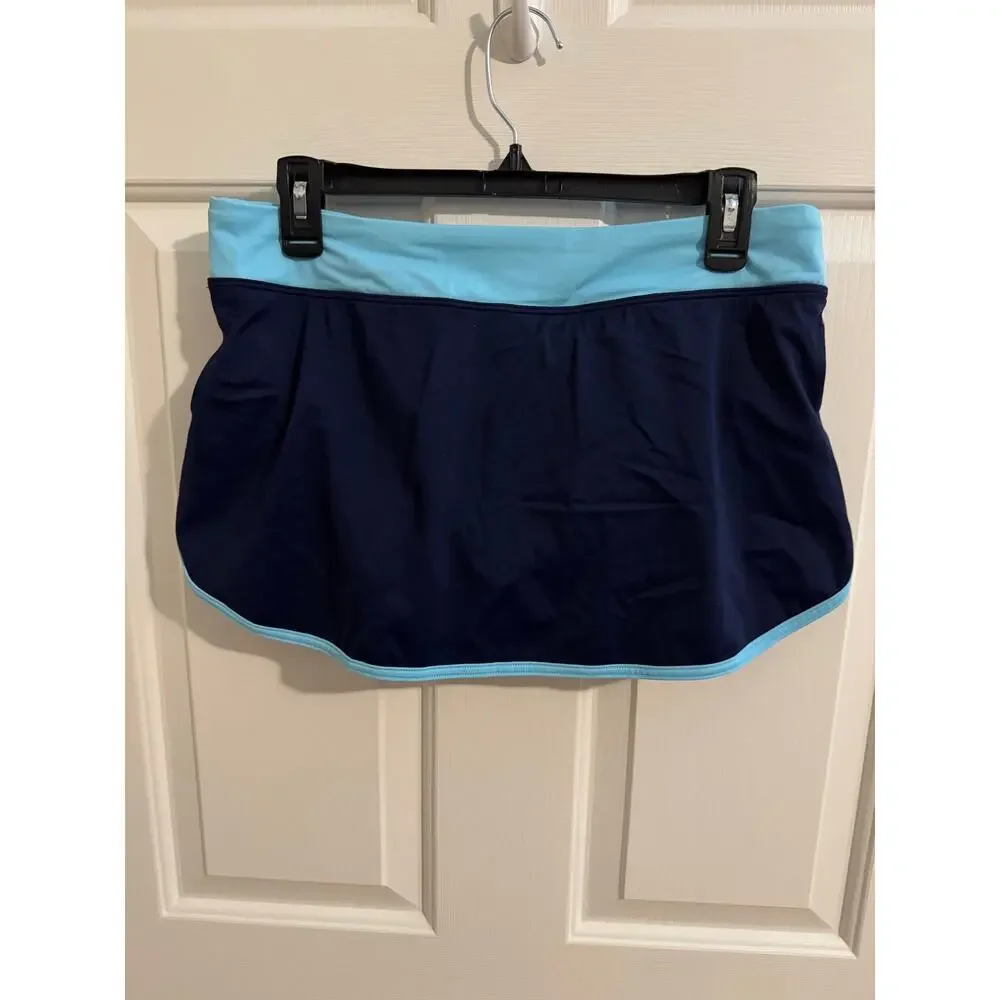 Lands' End New Sports Swim Skort Skirt Blue Piping Size 10